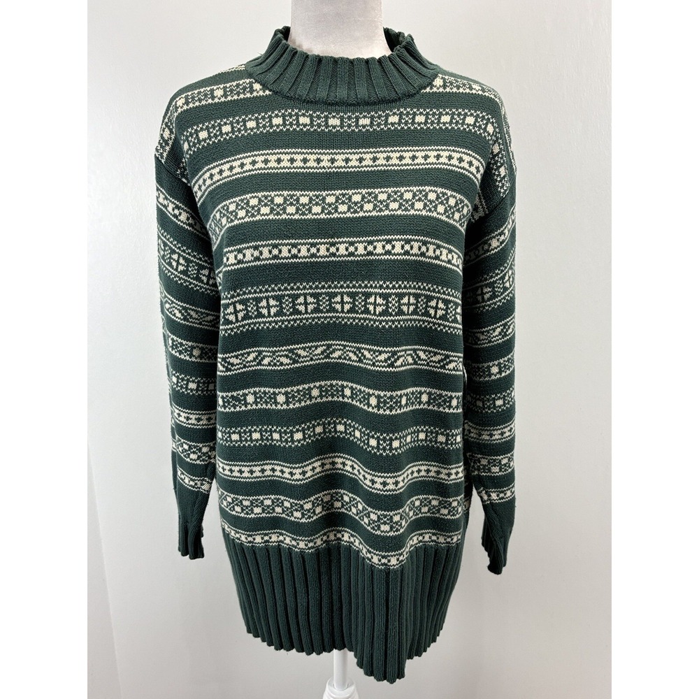 Vtg Gap Snowflake Mock Neck Sweater Womens L Tunic Green Y2K Granola Gorp Core